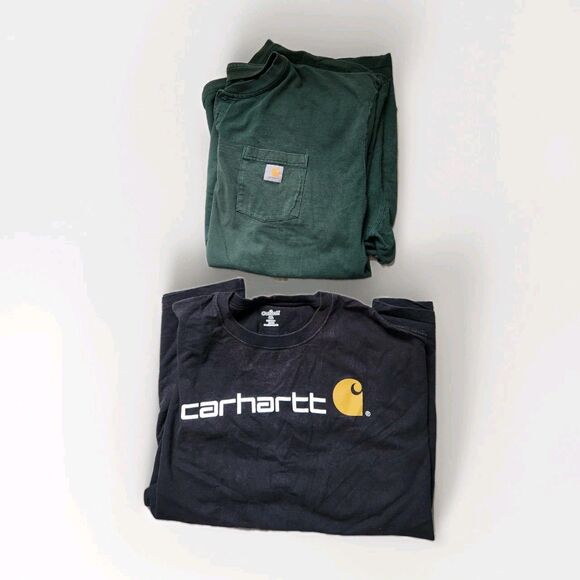 Carhartt Other - Carhartt Shirt Lot 2 Mens 4XL Black Logo Tee Green Pocket Henley Workwear